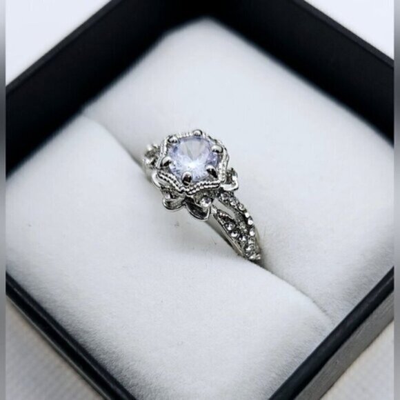 White Gold Tone Mosaic Diamond Anniversary / Engagement Ring NWT - Picture 3 of 9